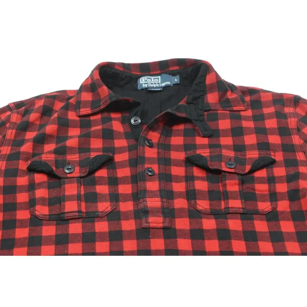 Vintage Polo Ralph Lauren Popover Flannel Work Shirt Mens Large Buffalo Plaid
